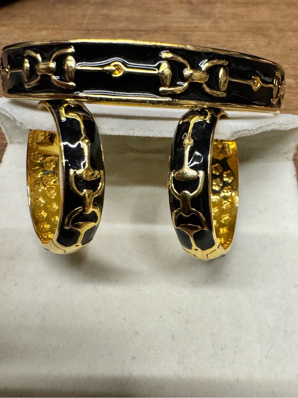 Lauren G Adams Black Enamel Gold Snaffle Horsebit Bangle & Earrings Set